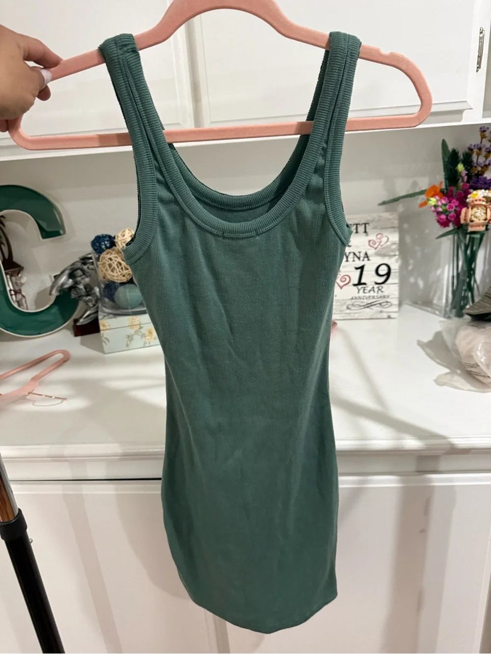 Green Ribbed Tank Dress - Picture 2 of 2
